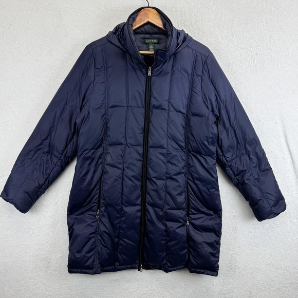 Lauren Ralph Lauren Jacket Womens XL Navy Down Puffer‎ Coat Hooded Quilted